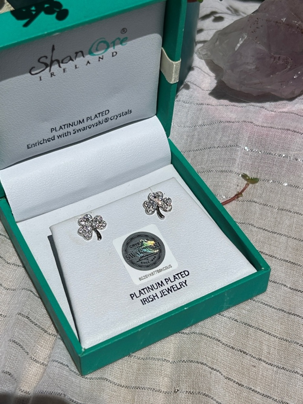 Platinum Plated with Swarovski crystals Shamrock Earings